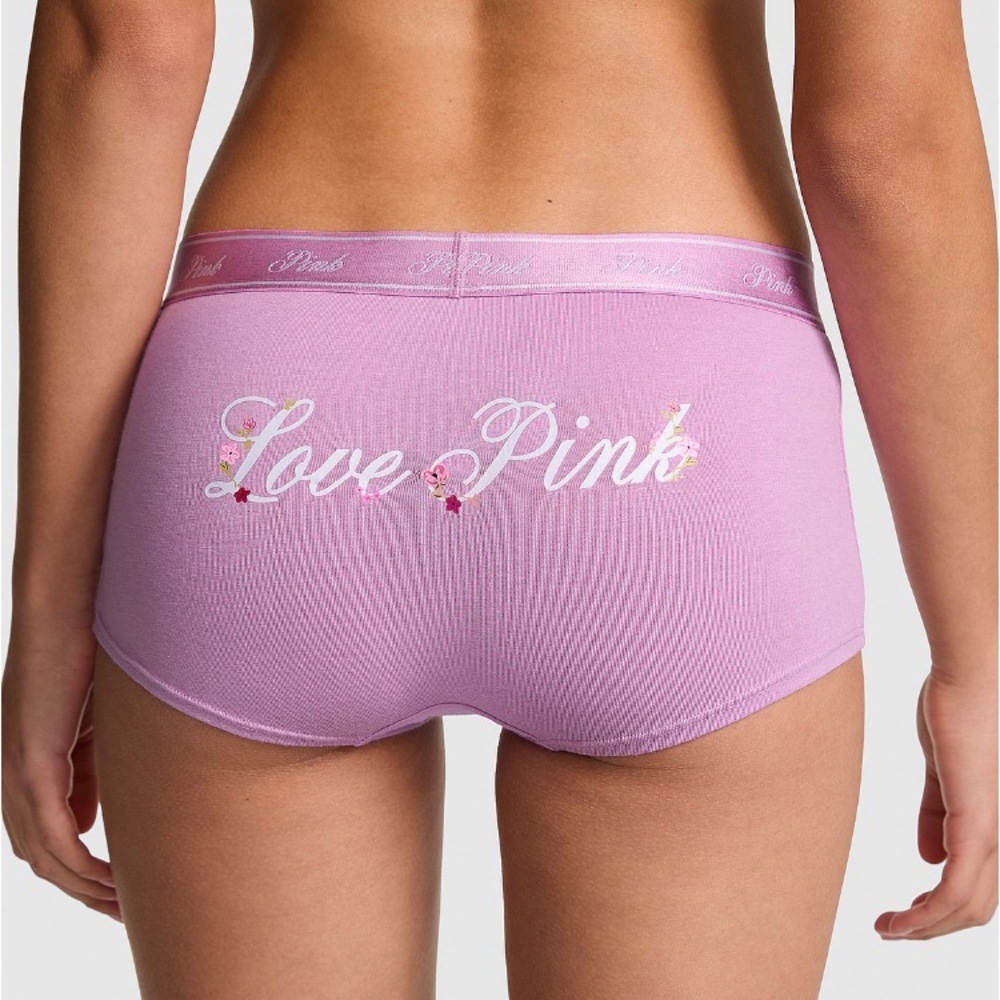 💋VS Pink logo cotton boyshort panty sz M NWT